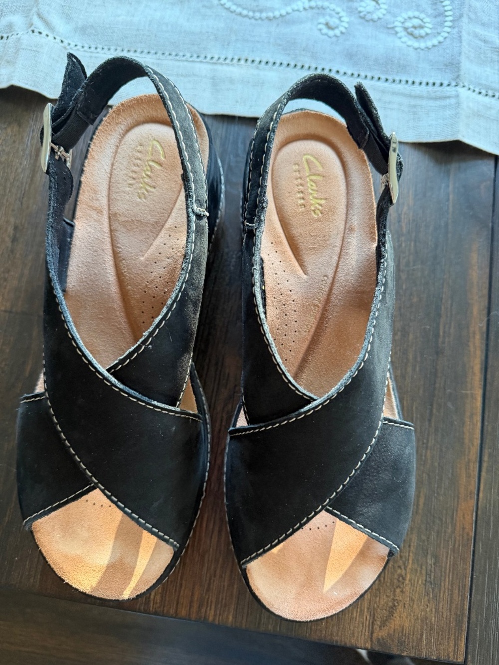 Size 9 Clark’s black nubuck sandals